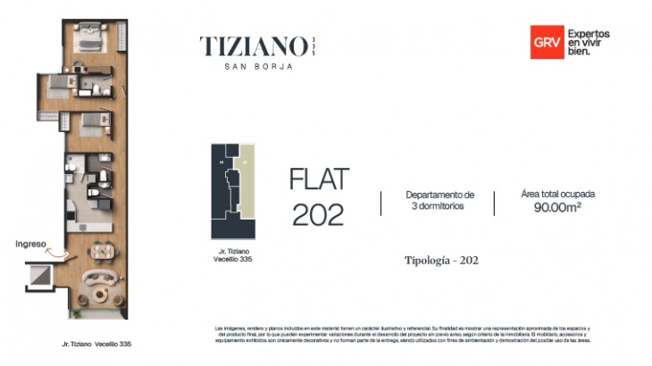 Plano del modelo Flat 202 del proyecto Tiziano 335 en San Borja