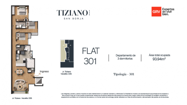 Plano del modelo Flat 301 del proyecto Tiziano 335 en San Borja