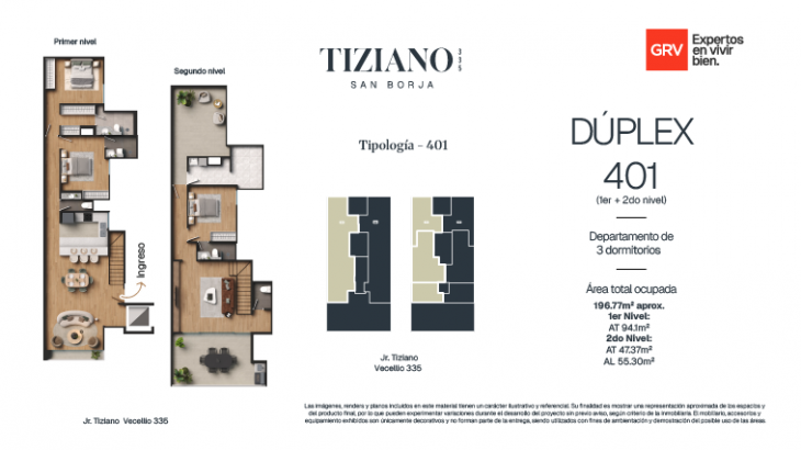 Plano del modelo Duplex 401 del proyecto Tiziano 335 en San Borja