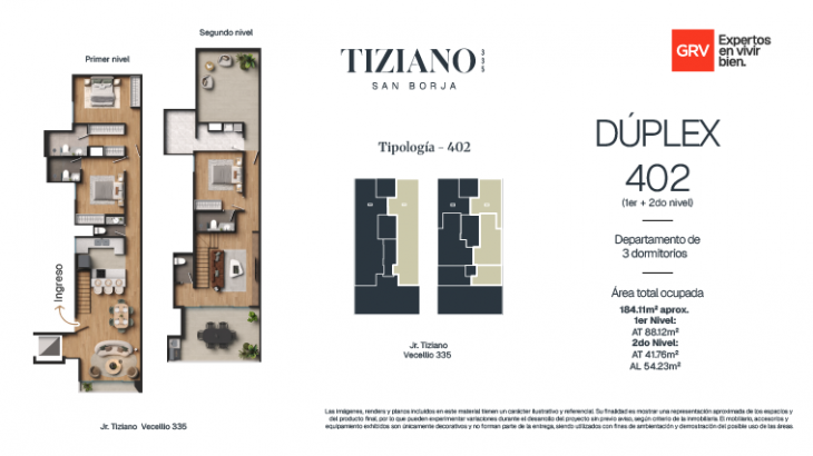 Plano del modelo Duplex 402 del proyecto Tiziano 335 en San Borja
