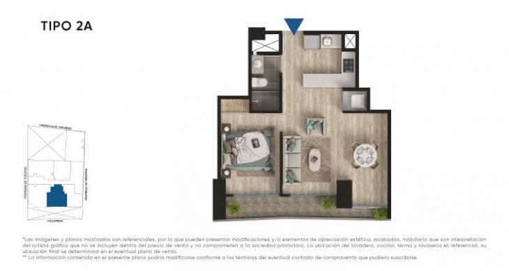 Plano del modelo Tipo 2 del proyecto MF Work & Living Apartments en Miraflores