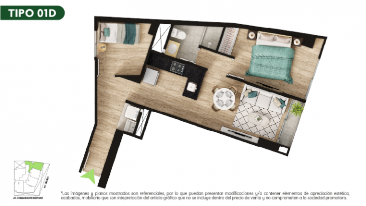 Plano del modelo TIPO 1D del proyecto Malena Family Apartments en Magdalena Del Mar