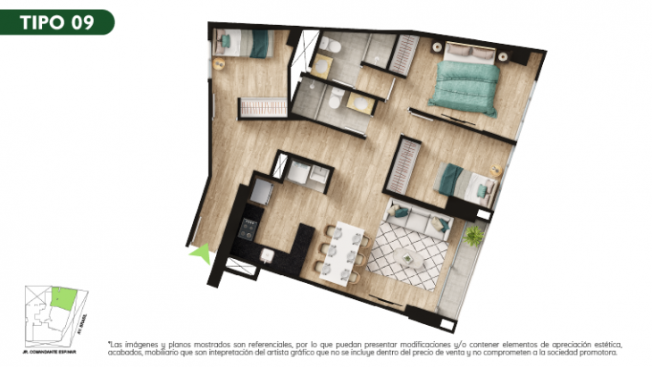 Plano del modelo TIPO 9 del proyecto Malena Family Apartments en Magdalena Del Mar