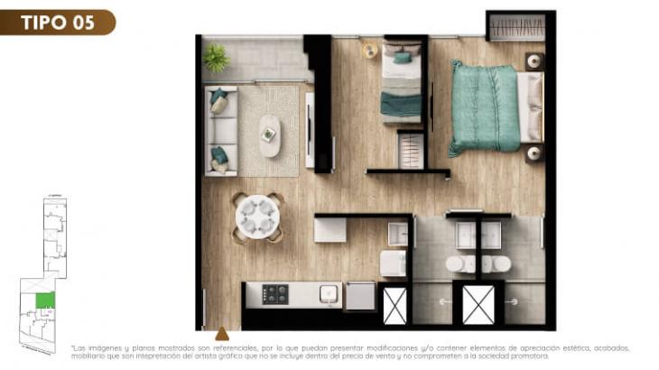 Plano del modelo TIPO 5 del proyecto Urban Mood Apartments en Barranco