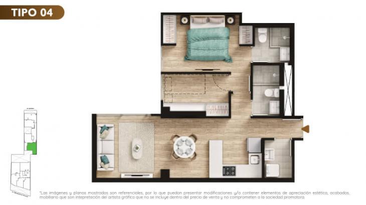 Plano del modelo TIPO 4 del proyecto Urban Mood Apartments en Barranco