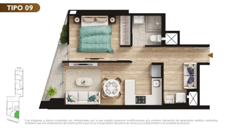 Plano del modelo TIPO 9 del proyecto Urban Mood Apartments en Barranco