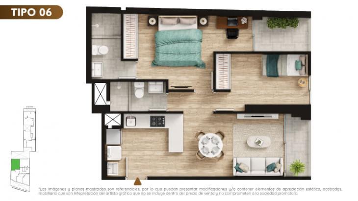Plano del modelo TIPO 6 del proyecto Urban Mood Apartments en Barranco