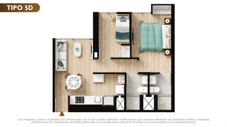 Plano del modelo TIPO 5D del proyecto Urban Mood Apartments en Barranco