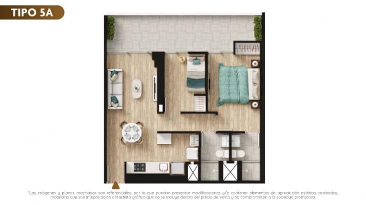 Plano del modelo TIPO 5A del proyecto Urban Mood Apartments en Barranco