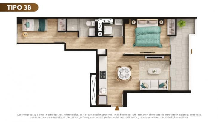 Plano del modelo TIPO 3B del proyecto Urban Mood Apartments en Barranco