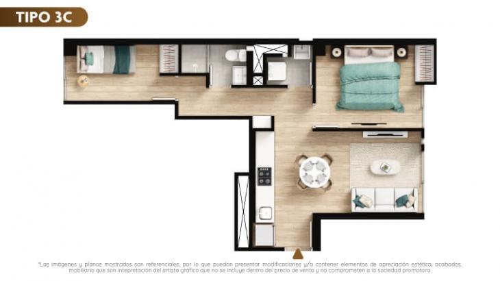 Plano del modelo TIPO 3C del proyecto Urban Mood Apartments en Barranco