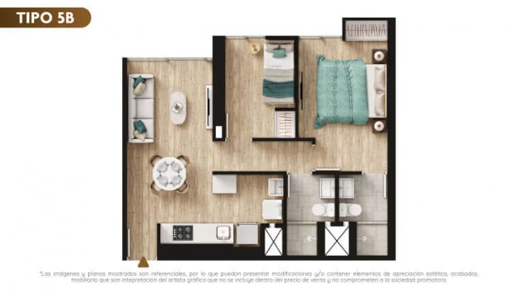 Plano del modelo TIPO 5B del proyecto Urban Mood Apartments en Barranco
