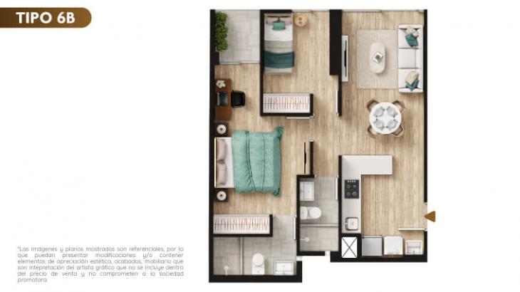 Plano del modelo TIPO 6B del proyecto Urban Mood Apartments en Barranco