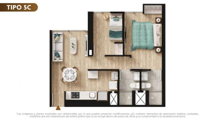 Plano del modelo TIPO 5C del proyecto Urban Mood Apartments en Barranco