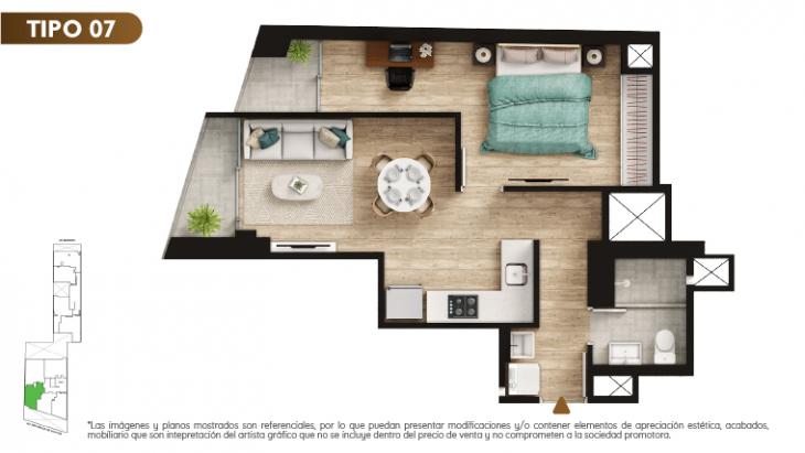 Plano del modelo TIPO 7 del proyecto Urban Mood Apartments en Barranco
