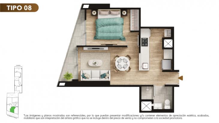 Plano del modelo TIPO 8 del proyecto Urban Mood Apartments en Barranco