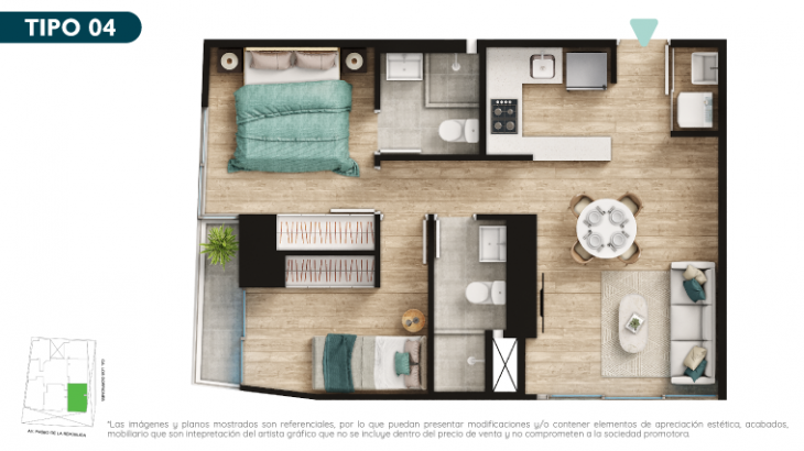 Plano del modelo Tipo 4 del proyecto SQ2 Work & Living Apartments en Surquillo