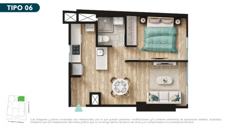 Plano del modelo Tipo 6 del proyecto SQ2 Work & Living Apartments en Surquillo