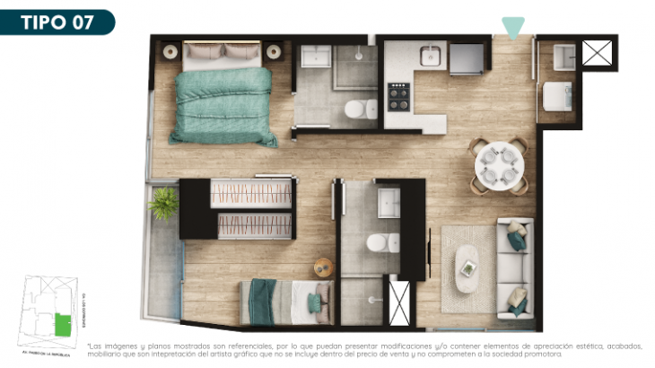 Plano del modelo Tipo 7 del proyecto SQ2 Work & Living Apartments en Surquillo