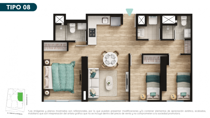 Plano del modelo Tipo 8 del proyecto SQ2 Work & Living Apartments en Surquillo