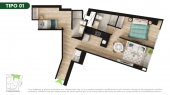 Plano del modelo TIPO 1 del proyecto Malena Family Apartments en Magdalena Del Mar