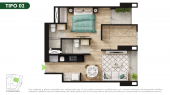 Plano del modelo TIPO 2 del proyecto Malena Family Apartments en Magdalena Del Mar