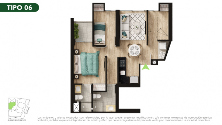 Plano del modelo TIPO 6 del proyecto Malena Family Apartments en Magdalena Del Mar