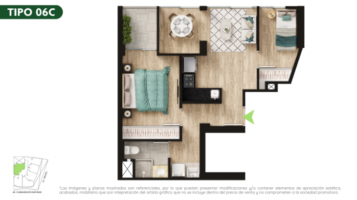 Plano del modelo TIPO 6C del proyecto Malena Family Apartments en Magdalena Del Mar