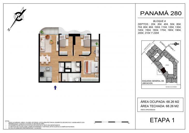 Plano del modelo BLOQUE A - 1904 del proyecto Panamá 280 en Barranco