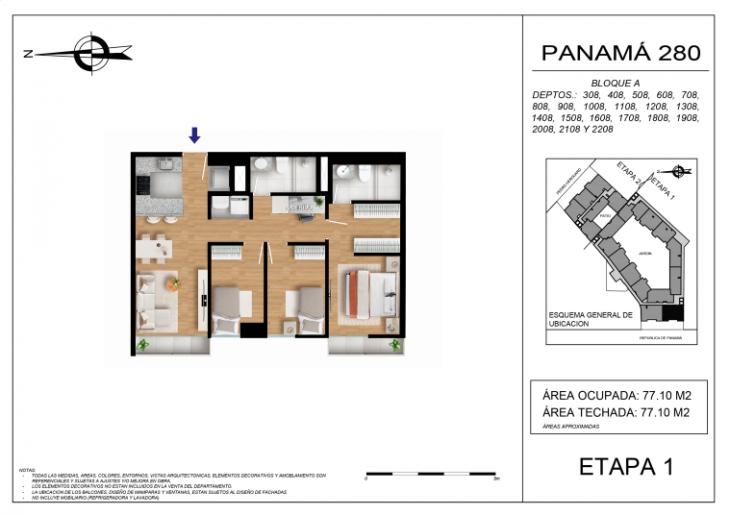 Plano del modelo BLOQUE A - 2208 del proyecto Panamá 280 en Barranco