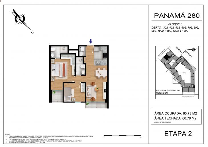 Plano del modelo BLOQUE B - 1002 del proyecto Residencial Panamá 280 en Barranco