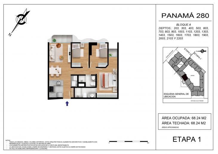 Plano del modelo BLOQUE A - 1003 del proyecto Panamá 280 en Barranco