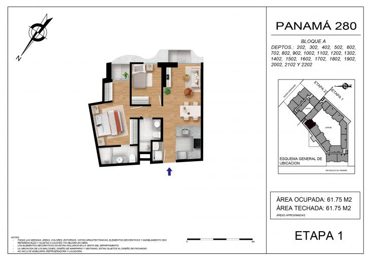 Plano del modelo BLOQUE A - 1702 del proyecto Panamá 280 en Barranco