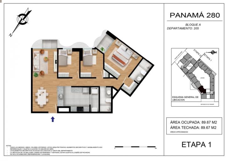 Plano del modelo BLOQUE A - 205 del proyecto Panamá 280 en Barranco