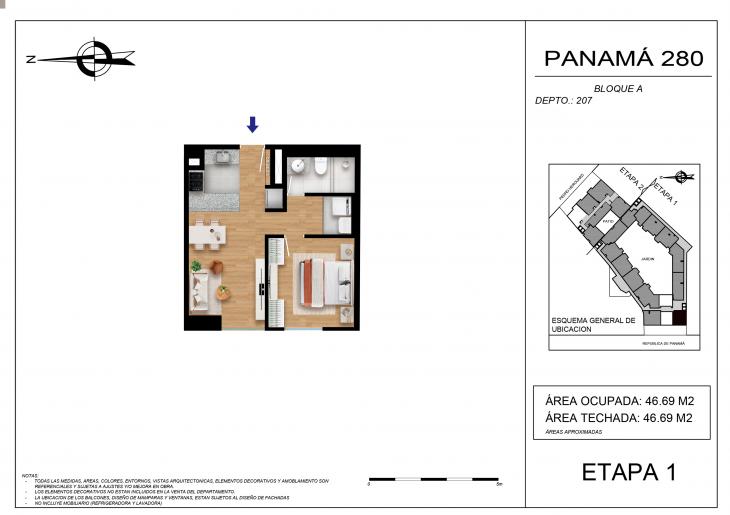 Plano del modelo BLOQUE A - 207 del proyecto Residencial Panamá 280 en Barranco