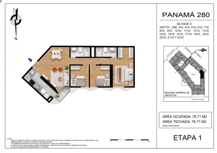 Plano del modelo BLOQUE A - 209 del proyecto Residencial Panamá 280 en Barranco