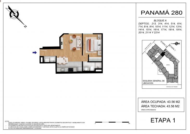 Plano del modelo BLOQUE A - 213 del proyecto Residencial Panamá 280 en Barranco