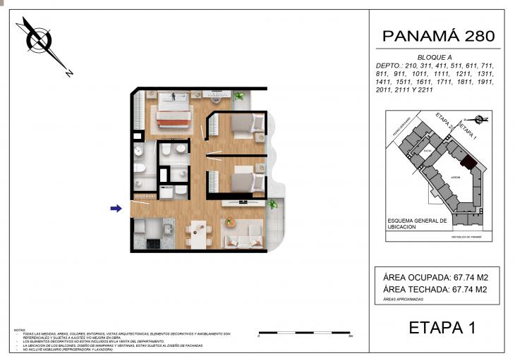Plano del modelo BLOQUE A - 411 del proyecto Panamá 280 en Barranco