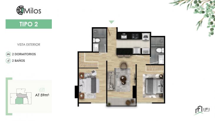 Plano del modelo TIPO 2 del proyecto MILOS en Chorrillos