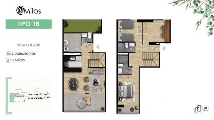 Plano del modelo TIPO 1B del proyecto MILOS en Chorrillos