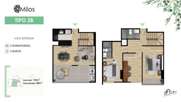 Plano del modelo TIPO 2B del proyecto MILOS en Chorrillos