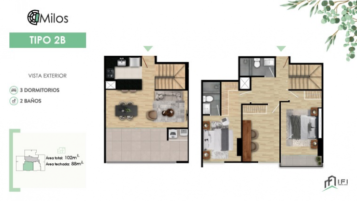 Plano del modelo TIPO 2B del proyecto MILOS en Chorrillos