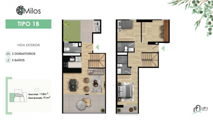 Plano del modelo TIPO 1B del proyecto MILOS en Chorrillos