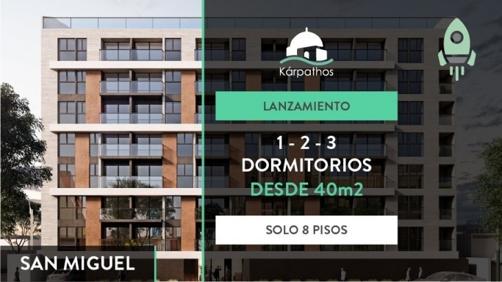 Fachada principal del proyecto KÁRPATHOS en San Miguel