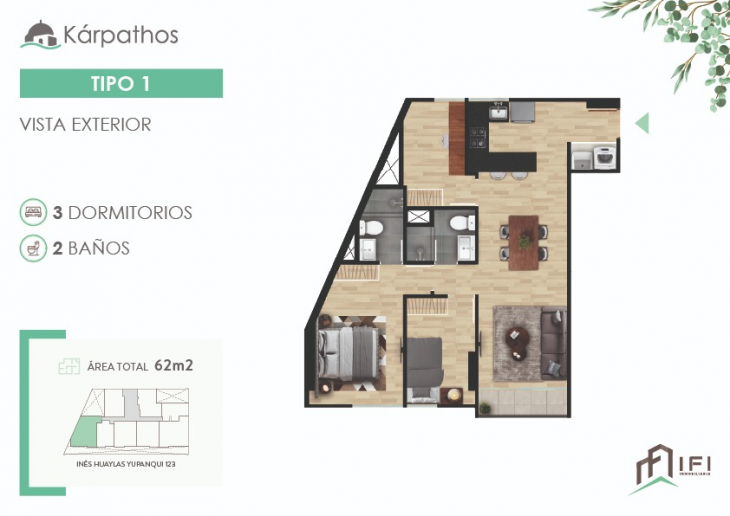 Plano del modelo TIPO 1 del proyecto KÁRPATHOS en San Miguel
