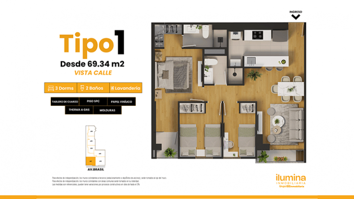 Plano del modelo Tipo 1 del proyecto BROADWAY RESIDENCIAL en Cercado De Lima