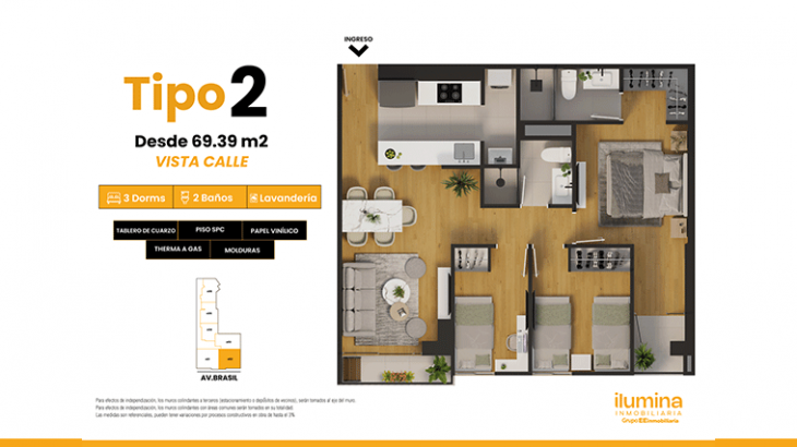 Plano del modelo Tipo 2 del proyecto BROADWAY RESIDENCIAL en Cercado De Lima