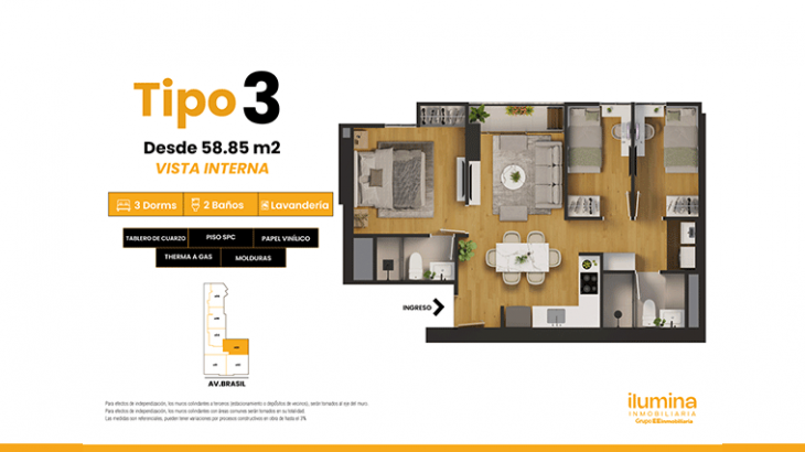 Plano del modelo Tipo 3 del proyecto BROADWAY RESIDENCIAL en Cercado De Lima