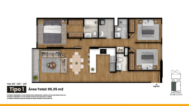 Plano del modelo Tipo 1 del proyecto VON LEONARD en San Borja