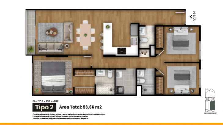 Plano del modelo Tipo 2 del proyecto VON LEONARD en San Borja
